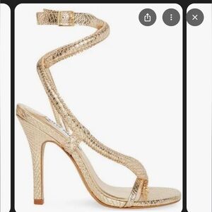 Gold Steve Madden Scalia women’s faux leather snake strap heels
